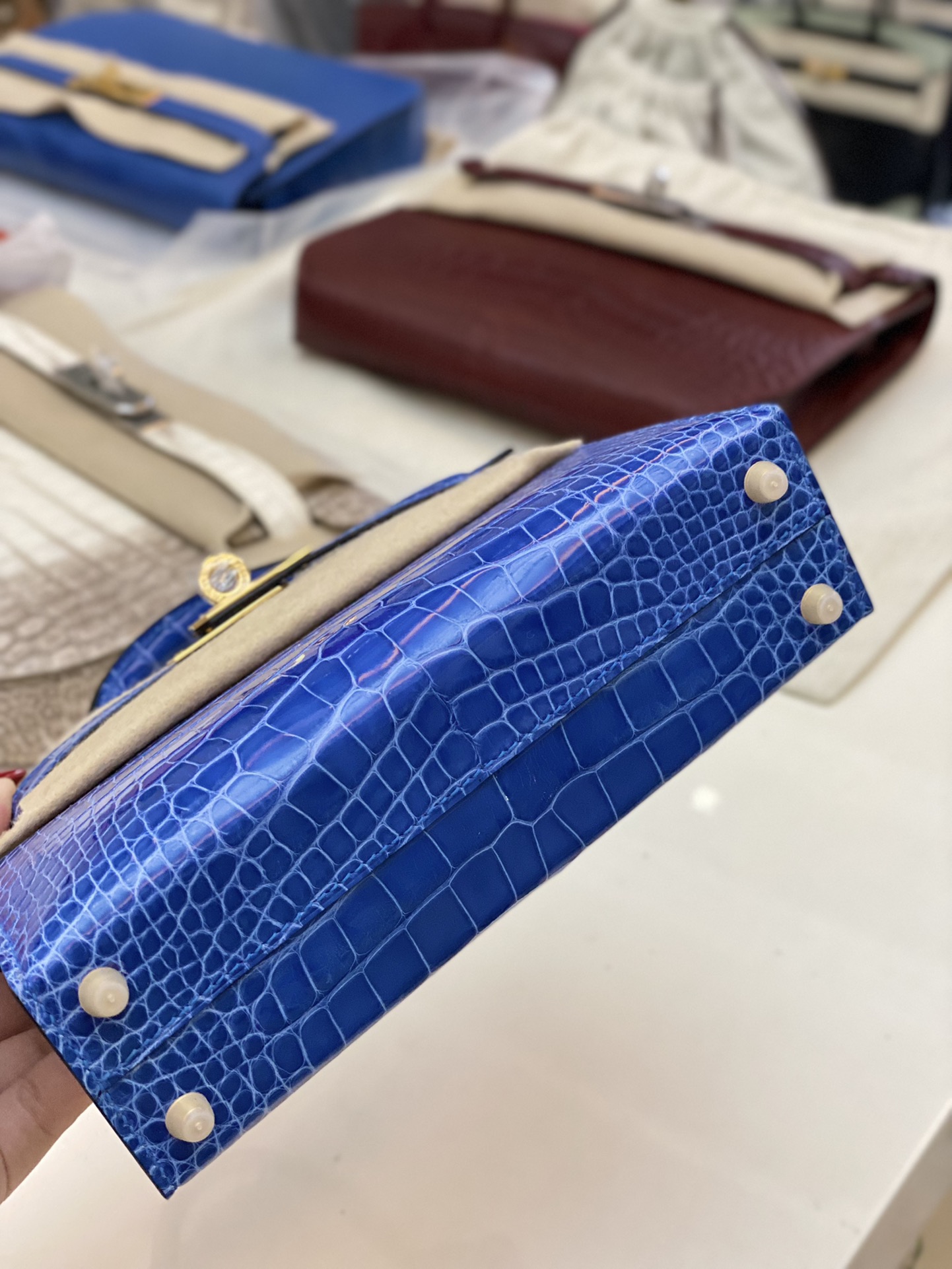 Hermes Kelly Mini II Bag 19CM In Blue Shiny Alligator Leather